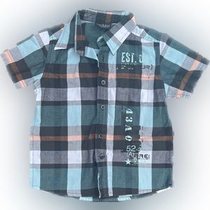 Urban Vintage Boys Plaid Button Down Short Sleeve Shirt, Size 4
